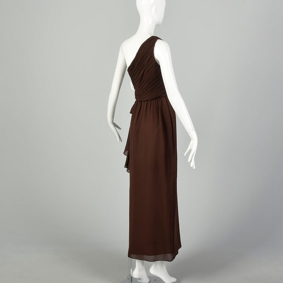 XS 1980s Morton Myles Brown Asymmetric Maxi Dress - image 3
