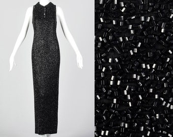 Medium Bob Mackie 1980s Heavily Beaded Dress Black Column Dress 80s Beaded Gown Sleeveless Designer Dress