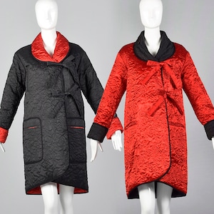 Medium 1980s Sonia Rykiel Reversible Quilted Coat Reversible Outerwear Floral Quilted Detail Red Black 80s Vintage image 1