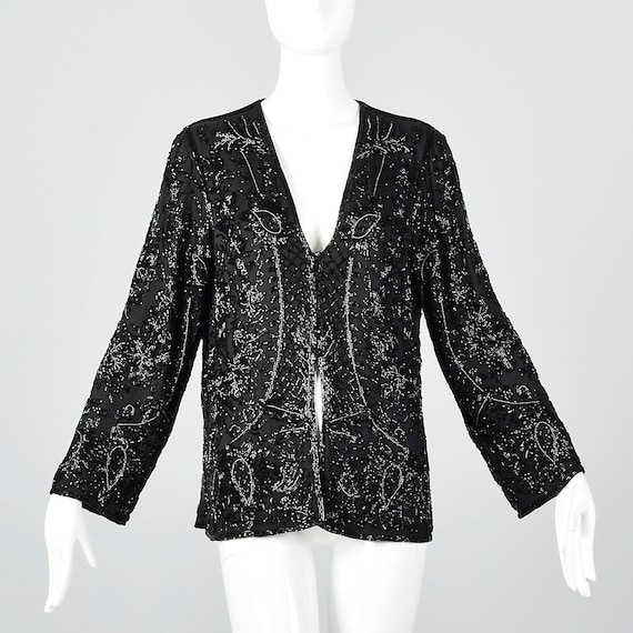 Medium Black Silk Beaded Jacket Flowy Evening Wear Cocktail | Etsy