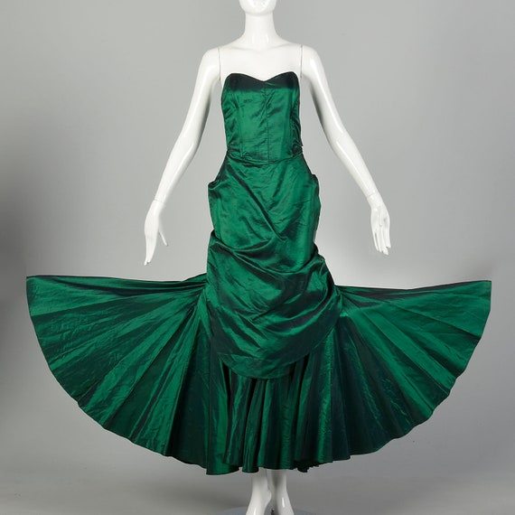 Small 1980s Dress Formal Mermaid Green Taffeta St… - image 2