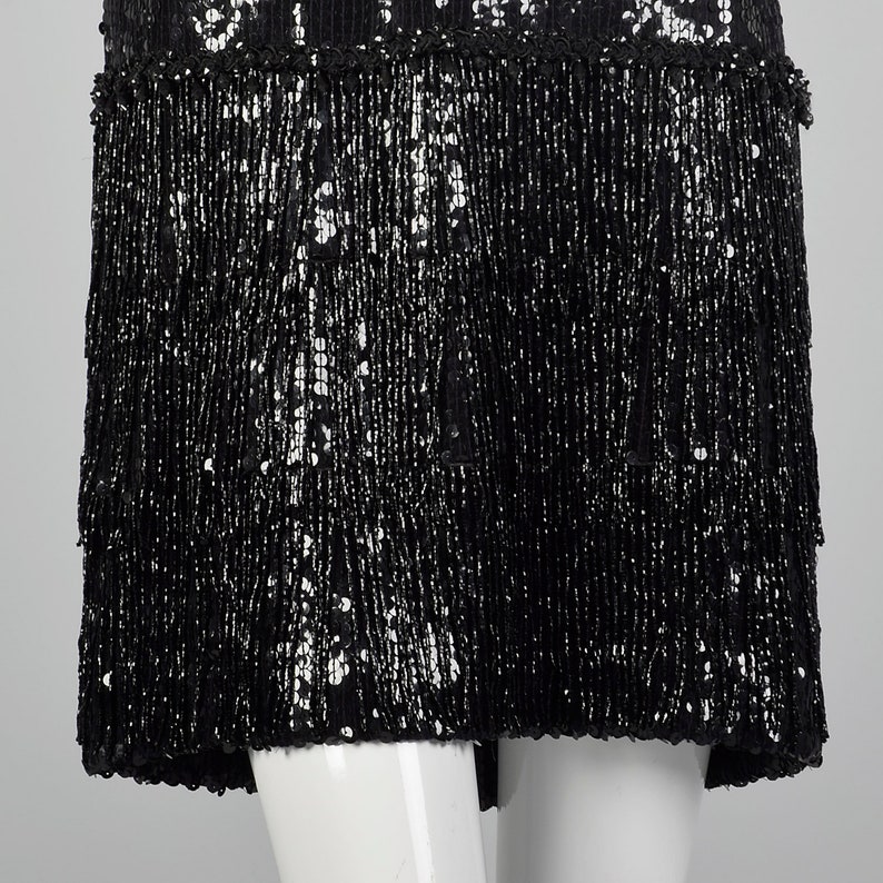 Small 1980s Black Sequin Dress Vintage Beaded Shift Dress Little Black Dress Cocktail Dress 80s Flapper Dress image 7