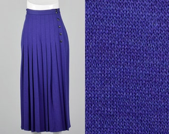 Small 1990s Sonia Rykiel Purple Knit Pleated Skirt Wool Faux Wrap Skirt Patch Pockets Wool Separates 90s Vintage