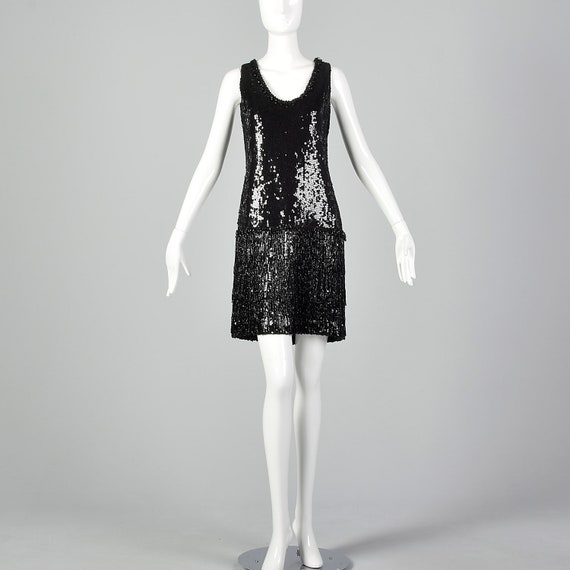 Small 1980s Black Sequin Dress Vintage Beaded Shi… - image 3