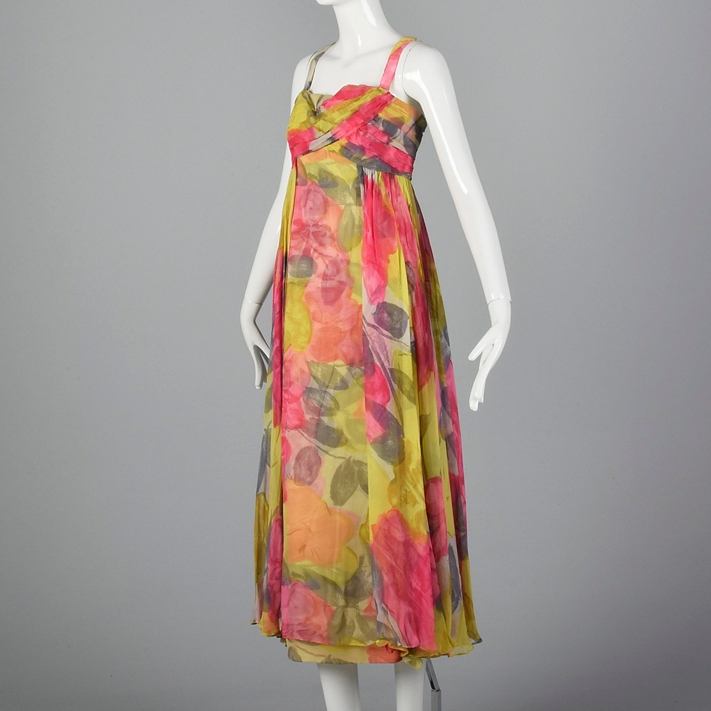 1960s Green and Pink Paisley Print Silk Cocktail Dress (S)
