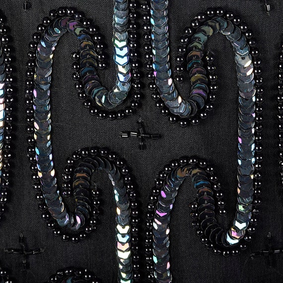 XXS Black Silk Sequin Cocktail Dress Beading Shor… - image 8