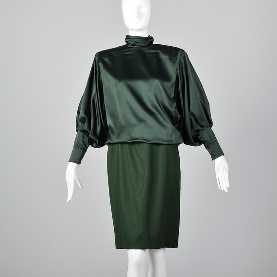 Small Galanos 1980s Green Blouse and Skirt Set Ba… - image 3