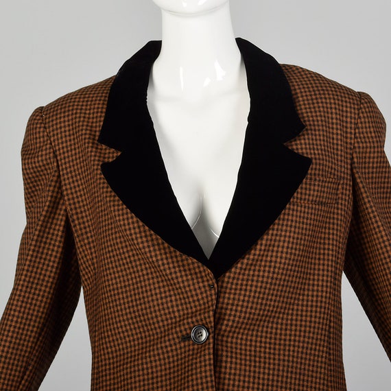 Small 1980s Oscar de la Renta Skirt Suit Brown Bl… - image 4