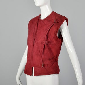 Medium 1980s Red Suede Vest Vintage Asymmetrical Vest Italian Leather 80s Vest Red Leather Claudio La Viola image 2