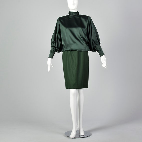 Small Galanos 1980s Green Blouse and Skirt Set Ba… - image 2