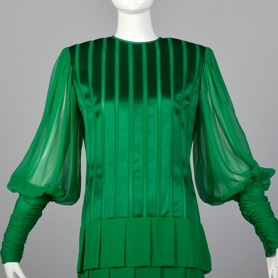 Small Galanos 1980s Emerald Green Silk Dress Vint… - image 5