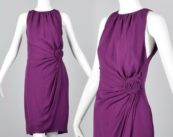 Small Moschino Purple Silk Dress Simple Vintage Dress Gathered Waist Sleeveless Cocktail Party 1990s 90s Vintage