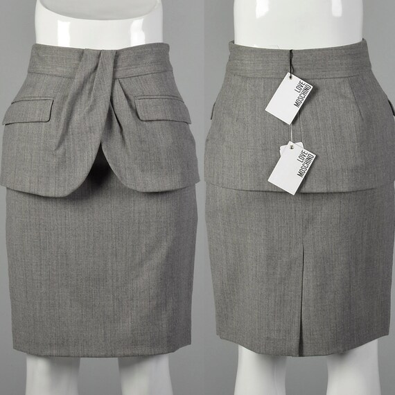 XS Love Moschino Deadstock Pencil Skirt Gray Wool Skirt Moschino