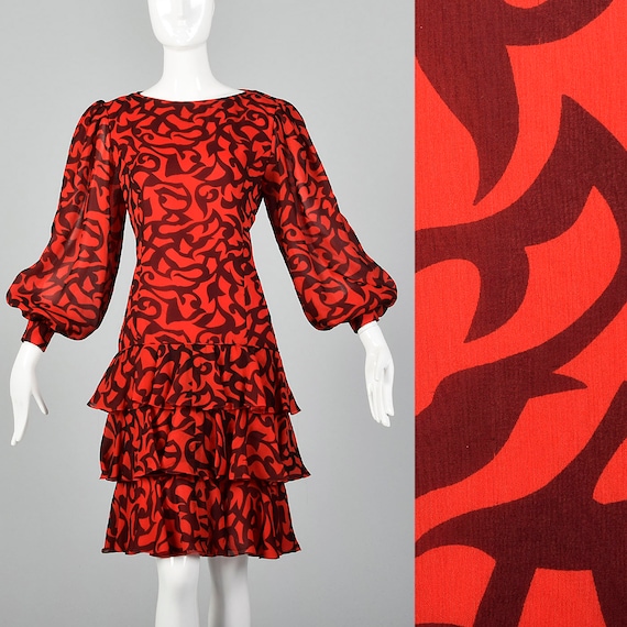 Small Michael Novarese Red and Black Silk Dress A… - image 1