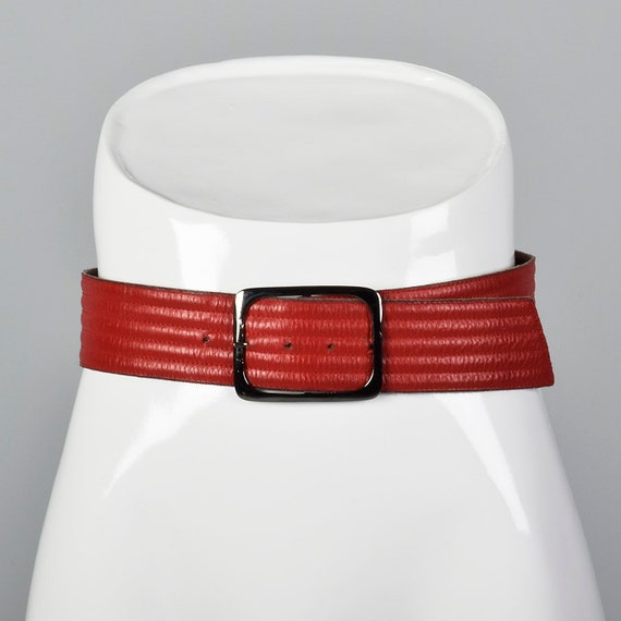 Small Yves Saint Laurent Leather Belt Red Stripes… - image 1