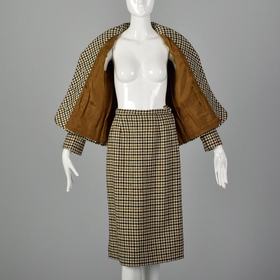 XXS 1960s Brown Plaid Skirt Suit Button Front Jac… - image 5