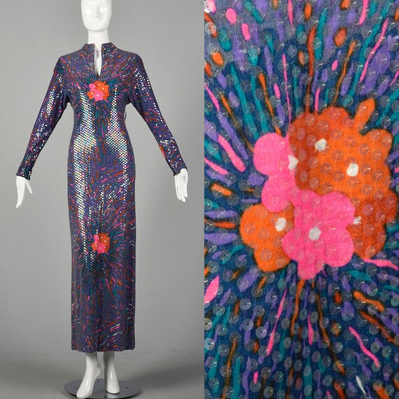 Small 1970s Malcom Starr Maxi Dress Long Sleeve Ev