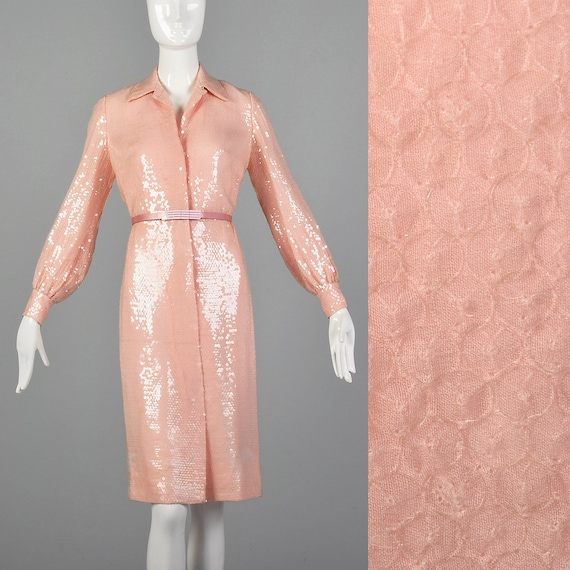 Small Bill Blass 1970s Dress Pink Sequin Dress 70s