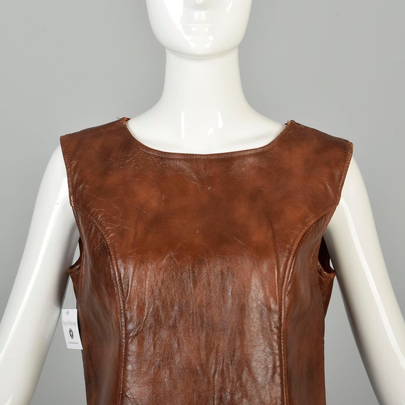 Medium 1960s Mini Dress Real Leather Drop Waist M… - image 5