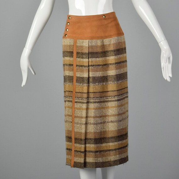 XS Off White Wool Tweed Skirt Set Chunky Brown St… - image 9