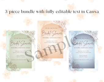 Floral Elegant Bridal Shower Invitation Bundle (Digital Download)