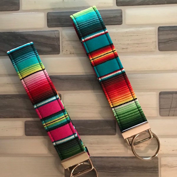 Serape keychain / keyfob - handmade keychain - serape cotton keychain - aqua serape keychain - red serape keychain - blue serape keychain