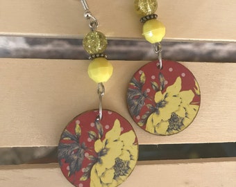 Yellow Floral Paper Bead earrings