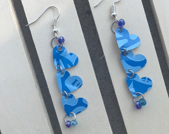 Recycled Can Blue Heart Earrings