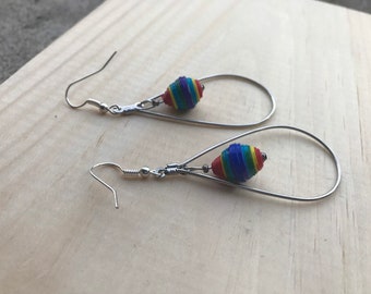 Rainbow Paperbead Teardrop Shape Earrings