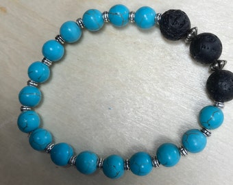 Lava Bead Essential Oil Bracelet  with turquoise beads