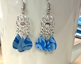 Chandelier blue aluminum recycled earrings