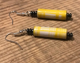 Yellow and white Paper bead Earrings