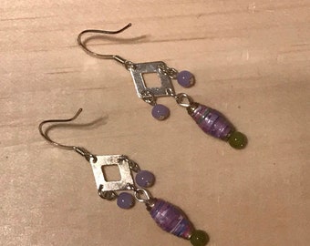 Pink & Purple Paperbead Earrings