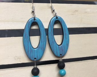 Teal oval diffuser earrings