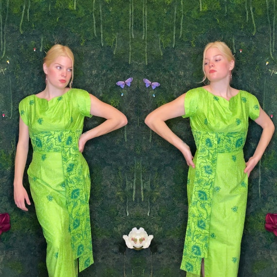 1960s Lime Green Hawaiian Gown
