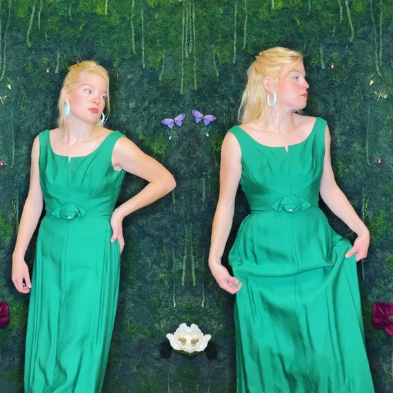 1960s Kelly Green Evening Gown