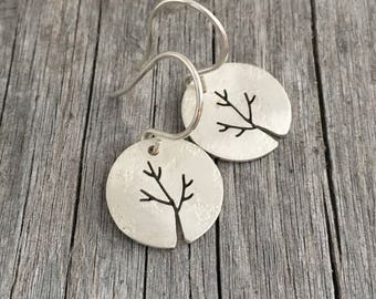 Round Sterling Silver Tree Earrings