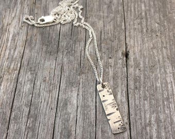 Tree Bark Hammered Silver Stick Pendant Necklace