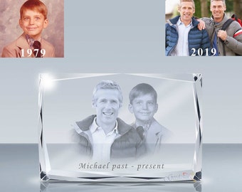 Engraved Photo Crystal Rectangle, Personalized Etched Gift (5x3 inches)