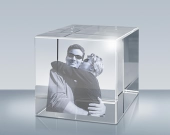 Personalized Laser Etched Photo Crystal Cube, Custom Keepsake