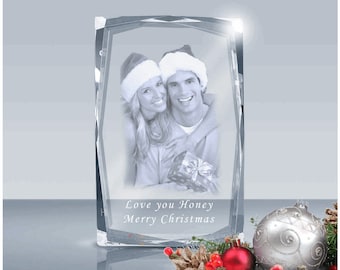 Custom Engraved Photo Crystal, Personalized Picture Laser Etching Gift (5"x3"x1")