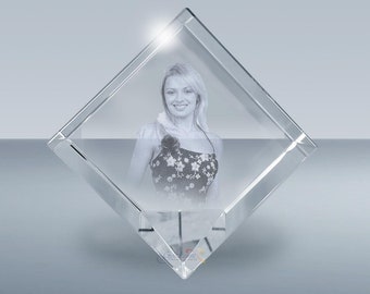 Custom Laser Engraved Crystal Photo Cube, Personalized Gift