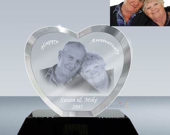 Laser Engraved Custom Photo Crystal Heart X-Large A041