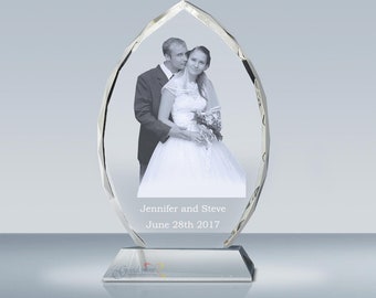 Custom Photo Crystal, Laser Engraved Oval Glass Keepsake