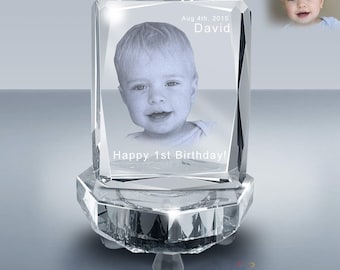 3D Photo Etched Crystal Cube – Personalized Gift with LED Light Base