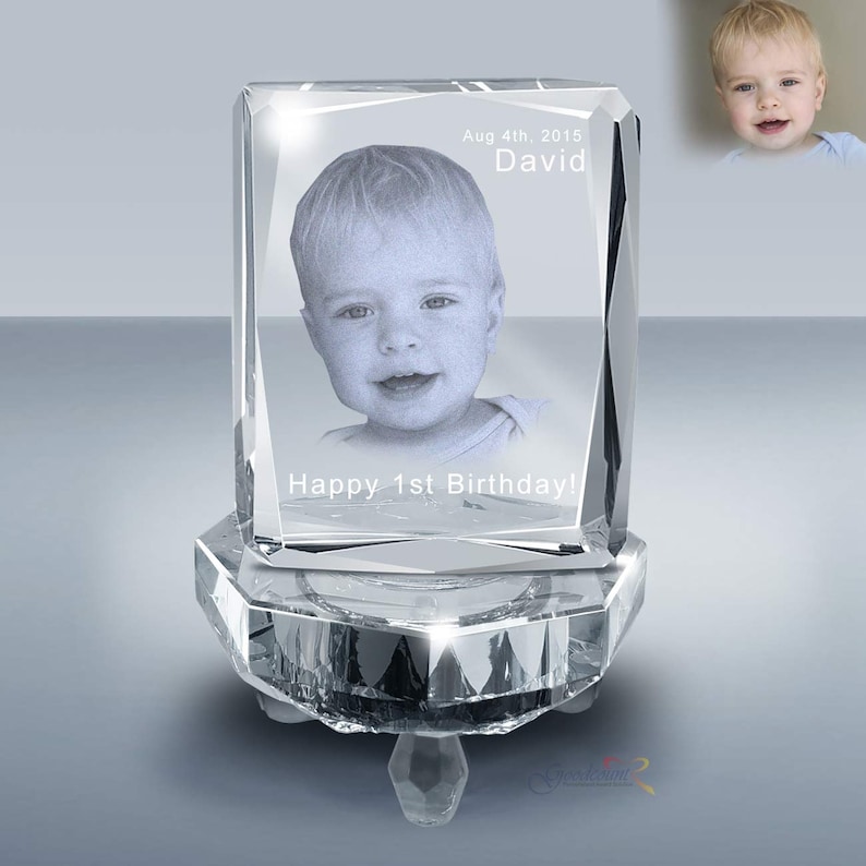 3D Crystal Laer Etching Photo in Crystal Cube A00101 w/Light Base, Picture in Glass, Gift 4 Christmas, Birhday, Valentise's, Mother's Day image 1