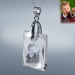 Laser Photo Crystal Etching Pendant Necklace, with Custom Picture in Glass FREE SHIPPING, Laser Engrave Your Picture inside Crystal Pendant