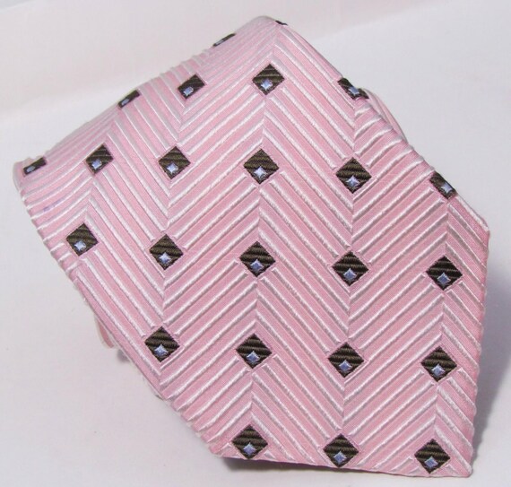 Ermenegildo Zegna Pink Geometric Mini Square Dimensional Silk Tie Italy
