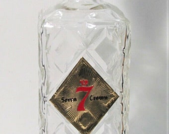 Vintage 1960's Seagram's Seven 7 Crown Glass Bottle Decanter Cork Stopper Mid Century