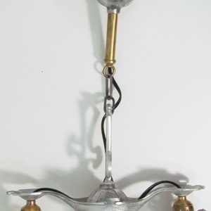 1920&#39;s Vintage Art Deco Era Chandelier Cast Silver Metal Ceiling Double Light Fixture